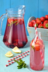 Homemade Strawberry Lemonade with copy space 