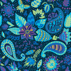 Seamless Abstract Floral Pattern with Paisley.