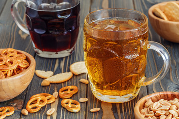 Beer with Pretzels, Crackers and Nuts.
