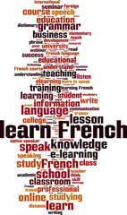 Obraz premium Learn French word cloud concept. Vector illustration