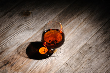 cognac on the wooden table