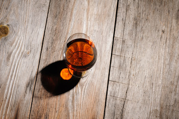 cognac on the wooden table