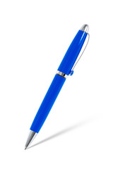 blue pen with shadow on white