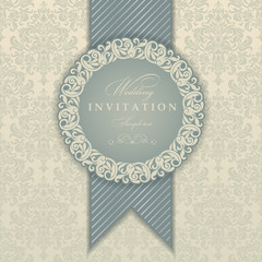 Invitation cards in an old-style beige and blue