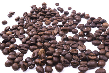 Coffee beans isolated on white background. Selective focus.