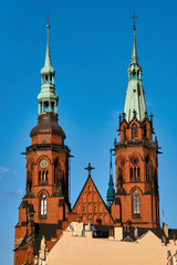 Fototapeta na wymiar Towers neo-Gothic church in Legnica in Poland.