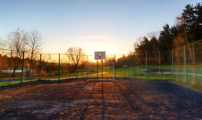 playground with football gates early summer morning