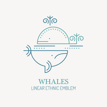Line style sea whales - save the giants vector illustration.