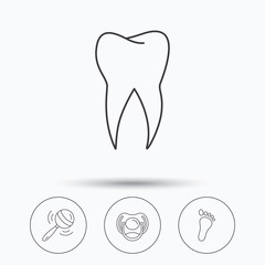 Pacifier, footprint and dental tooth icons.