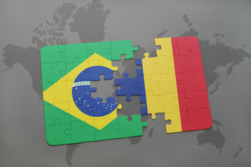 puzzle with the national flag of brazil and chad on a world map background.