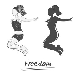 Silhouette of jumping woman.