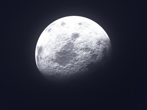 The moon in a white haze on a background of outer space.