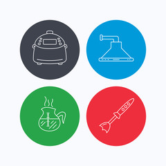 Coffee, kitchen hood and blender.