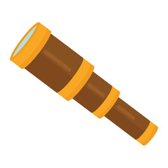 Spyglass brass handheld telescope on white background. Magnification observe vision old ancient spyglass retro equipment. Navigation binoculars antique cartoon magnification spyglass vector.