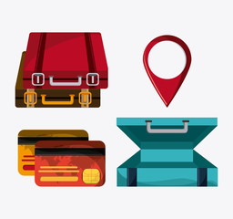 baggage gps credit card time to travel vacations trip icon. Colorfull illustration. Vector graphic