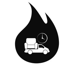 Flat paper cut style icon of vehicle delivering furniture