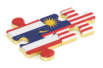 Thailand and Malaysia puzzles from flags, 3D rendering