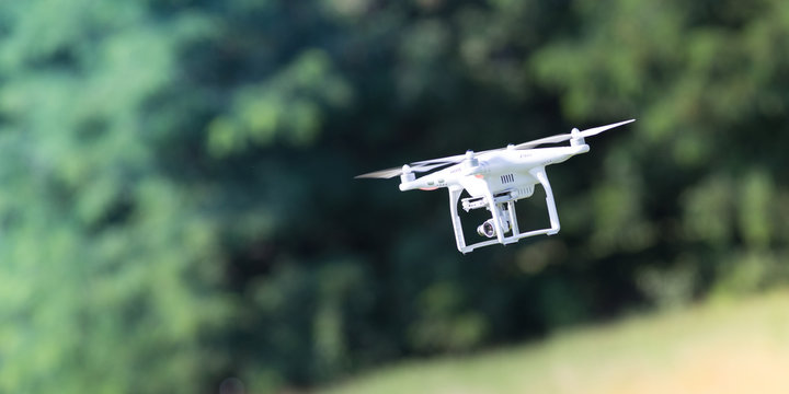 Flying drone in action