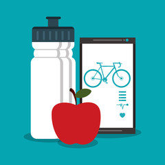 smartphone bottle apple bike healthy lifestyle fitness icon. Colorfull illustration. Vector graphic