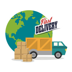 planet truck box package fast delivery shipping icon. Colorfull illustration. Vector graphic