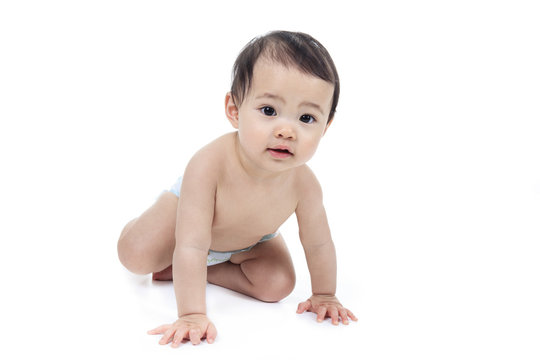A Asian baby on a studio white background