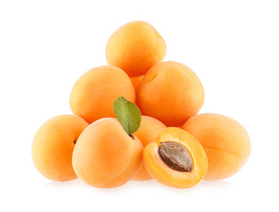 Ripe apricots isolated on white background