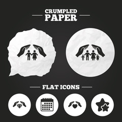 Hands insurance icons. Family life-assurance.