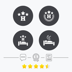 Three stars hotel icons. Travel rest place.