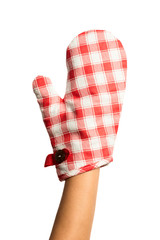 Oven protective mitten with woman hand