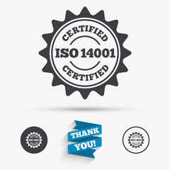ISO 14001 certified sign. Certification stamp.