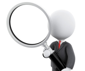 3d white business people examines through a magnifying glass