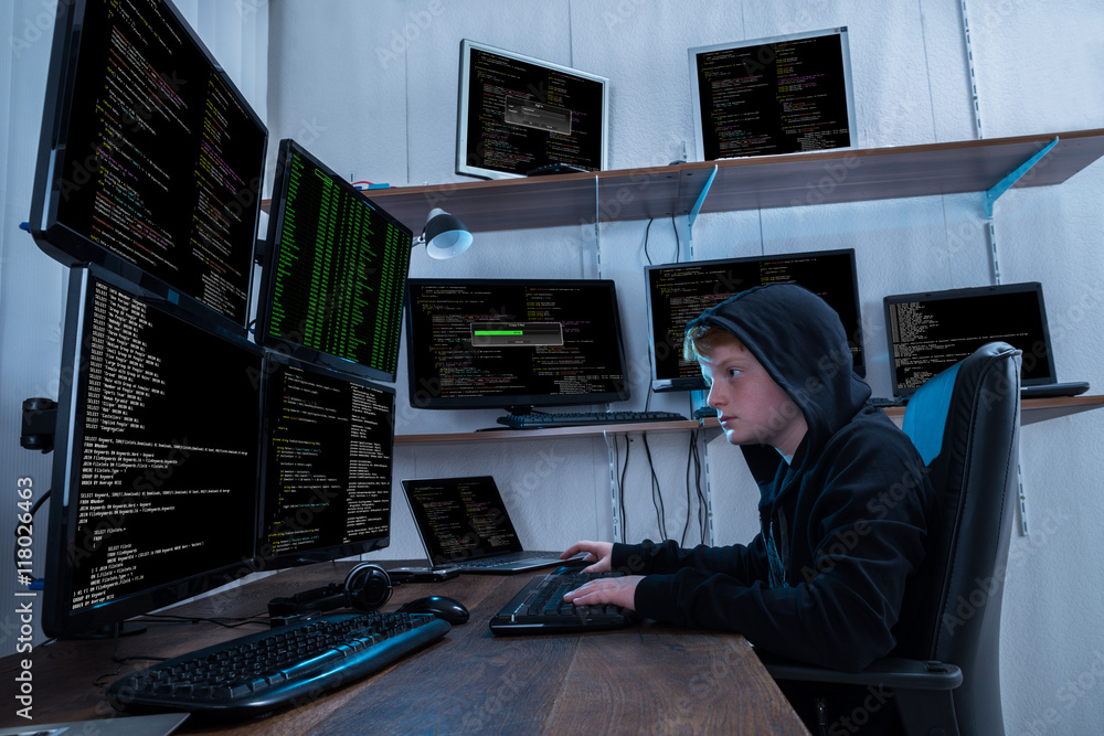 Aufkleber Boy Stealing Data From Multiple Computers