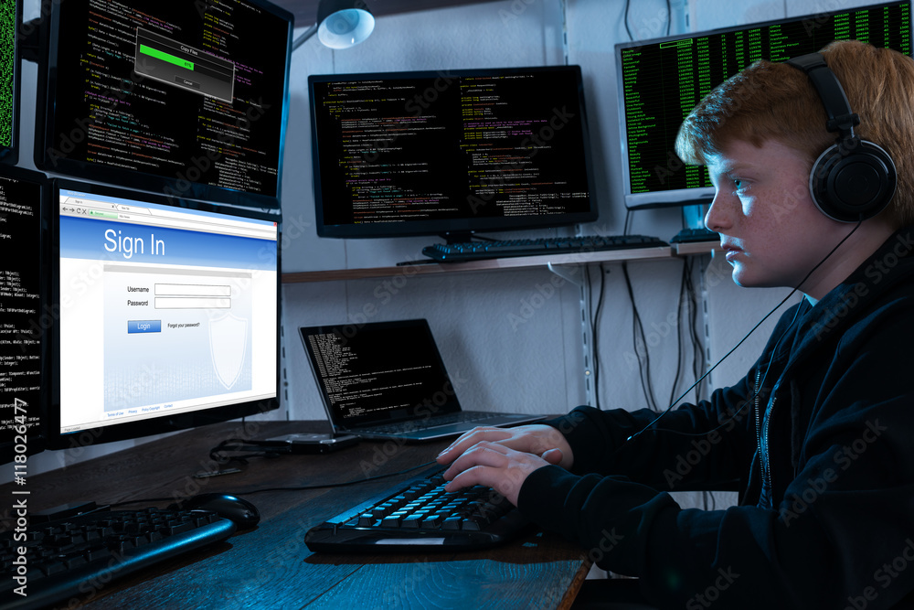 Aufkleber Boy Stealing Data From Multiple Computers
