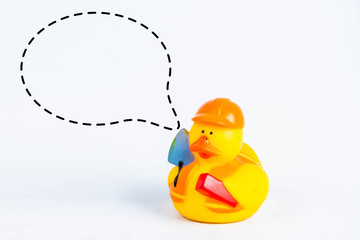 bath duck with with callout symbol on white background,duck toy,Cute yellow rubber duck