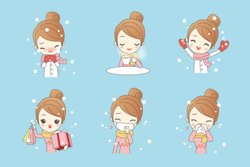 cartoon woman in winter