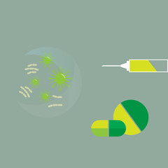 superbugs various bacteria and microbes cartoon vector illustration, Lab test for find to heal up from superbugs
