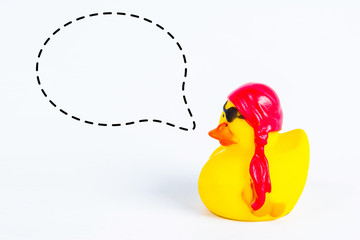 bath duck with with callout symbol on white background,duck toy,Cute yellow rubber duck