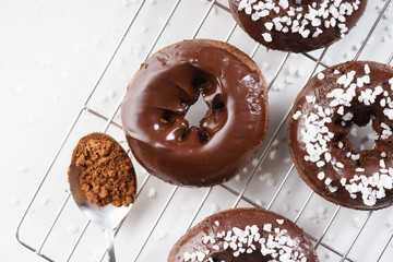 Sweet pieces of chocolate doughnuts