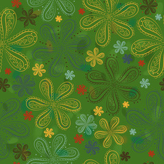 Green floral seamless pattern. Colorful flowers