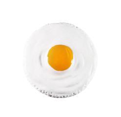 Children's toy a plastic, fried eggs isolated on white