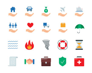 Insurance colorful vector icons set flat style
