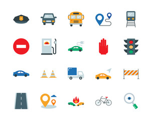 Obraz premium Road traffic colorful vector icons set flat style