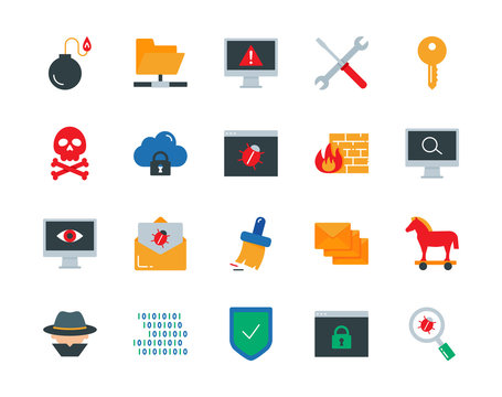 Computer viruses, cyber attack, hacking colorful vector icons se