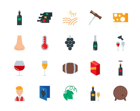 Wine colorful vector icons set flat style