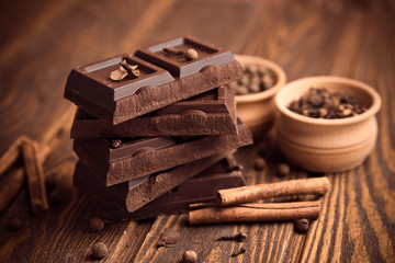 Pieces of chocolate and spices
