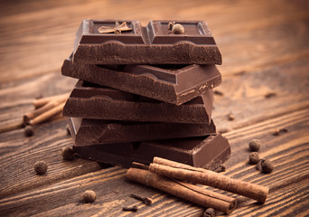 Pieces of chocolate and spices