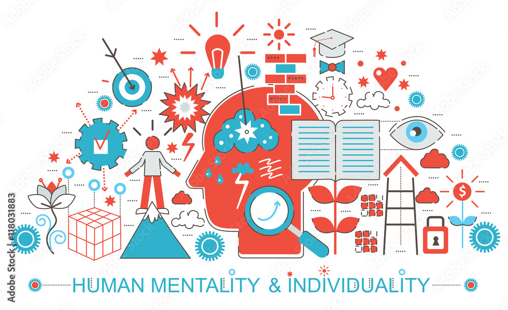 Aufkleber modern flat thin line design human mentality and individuality features. concept for web banner webs