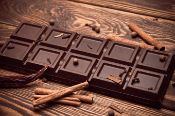 Chocolate bar and spices