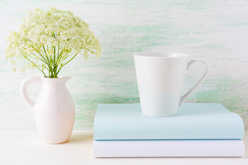 Coffee mug mockup light green latte shape