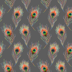Rainbow colorful peacock bird feather seamless pattern background texture